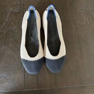 Rothy's The Square Tuxedo Flats Black Cream Knit Classic Comfy Size 6.5 Cap Toe‎